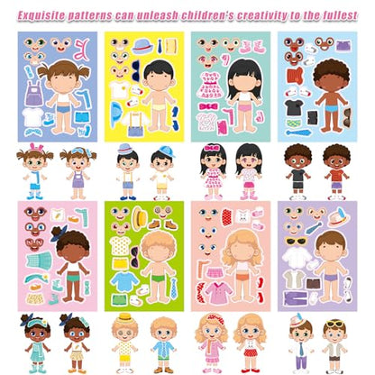 32 Sheets Make a Face and Dress Up Stickers, Make Your Own Stickers for Boys and Girls, Travel Sticker Books, Party Favors, Birthday, Home, School and Activities Gifts for Kids Ages 3+ - style: Dressing