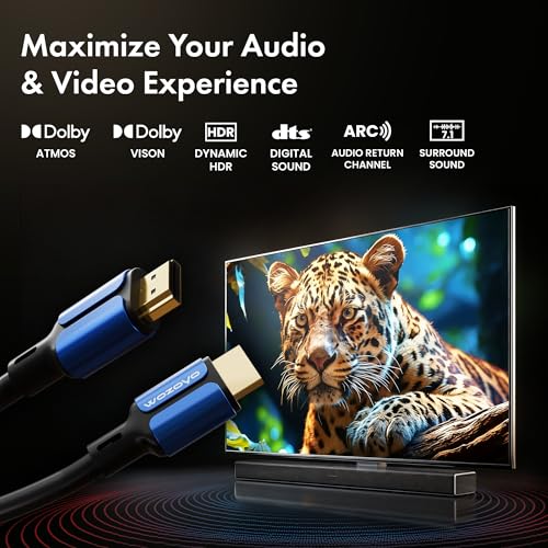 HDMI Cable V2.0 with Ethernet, Ultra HD 3D/4K@60Hz,16.5 Feet, 18Gbps Transmission Speed, HDR, Dolby Atmos, Compatible with All HDMI Devices Laptop Desktop TV Set-top Box Gaming Console
