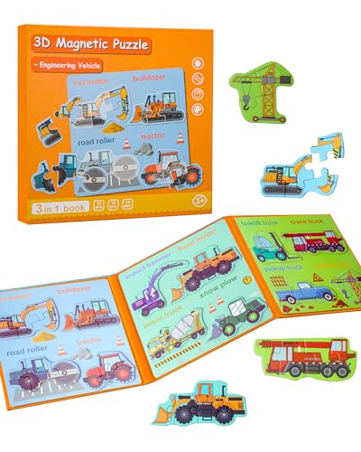 Magnetic Puzzles for Toddlers 3-5, Travel Puzzles for Kids Ages 1-3, Engineering Vehicle Wooden Jigsaw Puzzles Book for Kids 2-4 Learning Gift for Road Trip (Excavator) - style: Engineering Vehicle