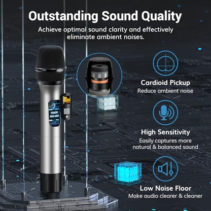 TONOR Wireless Microphones System, 8 * 12 Channel Metal Professional UHF Cordless Dynamic Handheld Mics with Receiver for Home Karaoke, Meeting, Party, Church, Wedding, KTV, 90 m/295ft, TW-880 Silver - style: 8 Mics