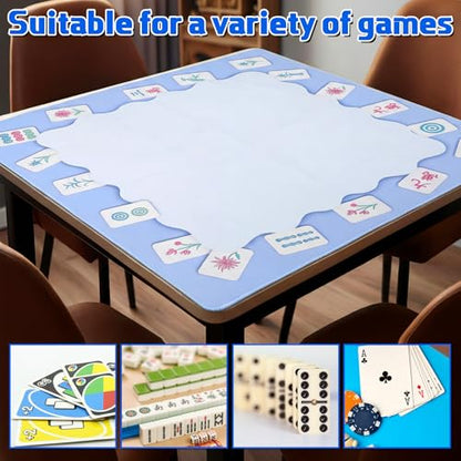 Blue Mahjong Mat with Drawstring Bag 31.5” x 31.5” Anti Slip Noise Reduction Mahjong Mat for Table Gaming Table Cover for Poker, Board Games and Card Games