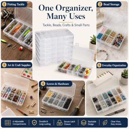 10 Pcs Clear Tackle Box Organizer, Small Tackle Box, Transparent 8.2 x 4.6 x 1.3 in Plastic Storage Cases for Fishing Gear, Beads, Screws and Crafts