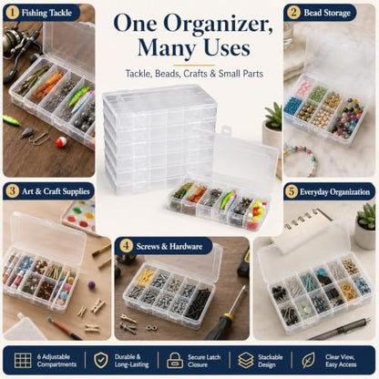 10 Pcs Clear Tackle Box Organizer, Small Tackle Box, Transparent 8.2 x 4.6 x 1.3 in Plastic Storage Cases for Fishing Gear, Beads, Screws and Crafts