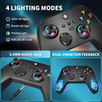 vaomon Wireless Controller Compatible With Xbox One, Xbox Series X/S, Xbox One X/S, PC, With RGB LED Light, Mappable Buttons, 3.5mm Headphone Jack, With 2.4GHZ Wireless Adapter Gamepad Dark Black