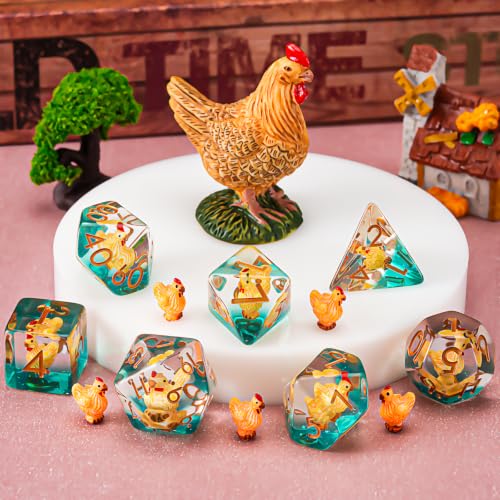 Resin D&D Dice Set, Hen Chicken DND Animal Polyhedral Dice for Dungeons and Dragons, RPG, MTG DND 7-DIE (D4, D6, D8, D10, D12, D20, D%) - color: Hen