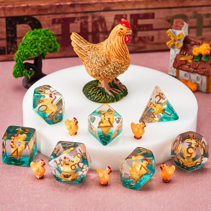Resin D&D Dice Set, Hen Chicken DND Animal Polyhedral Dice for Dungeons and Dragons, RPG, MTG DND 7-DIE (D4, D6, D8, D10, D12, D20, D%) - color: Hen