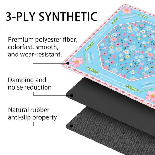 Pittera Mahjong mat for Table/31.5lnch/American Mahjong Table Cloth with Rules mats with Drawstring Bag,Noise ReductionAnti-Slip Game mat for Table,for Mahiona/PokerBoard Games/Card Games (Flower) - color: Blue Flowers
