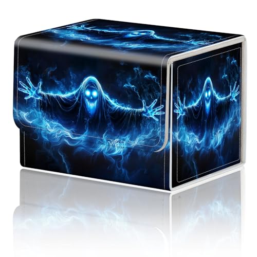 Card Game Storage Box TCG Deck Box MTG Card Box Organizer Trading Card Case Commander Deck Box TCG Card Storage Box Magnetic Closure Creative Pattern Up to 200 Cards, Blue Flame Smoke Skull Death - color: Blue Flame Smoke Skull Death