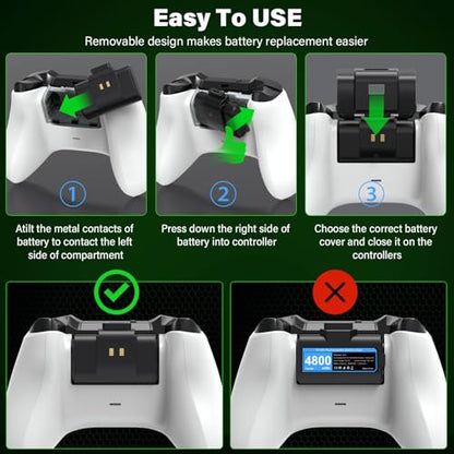 JAVRUNWOF Rechargeable-Battery-Pack-for-Xbox-Controller, 2x4800mWh Batteries Pack with Fast USB-C Charger for Xbox One S X Elite/X-Box Series X|S Controller Play and Charge Kit Skins for X-Box 360 - color: Blue