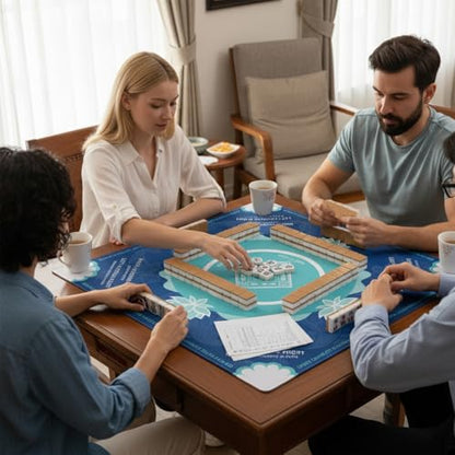 Mahjong Mat for Table,31.5 * 31.5in 3mm，Non-Slip, Silent. | Mahjong Mat with Rules with Storage Bag， Reduction Gaming Mat for Mahjong, Poker, Board Games, Dominoes(Blue). - color: Blue