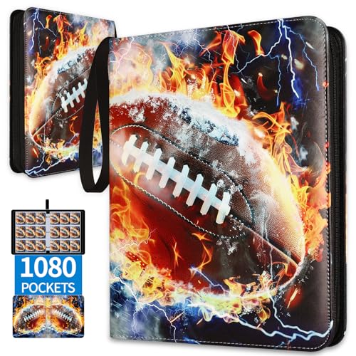 1080 Pockets Football Card Binder 9 Pocket, Trading Card Binder with 60 Page Removable Sleeves, Zipper Card Book Album Holder[PROTECTIVE][PLEASANT TOUCH SURFACE] - color: Footballl C