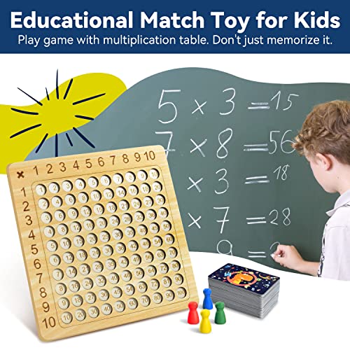 BAKAM Wooden Multiplication Board Math Game for Kids 8-12, Math Manipulatives Set with 100PCS Flash Cards for Kids 6-8 Years Old, Montessori Counting Toy Preschool Learning