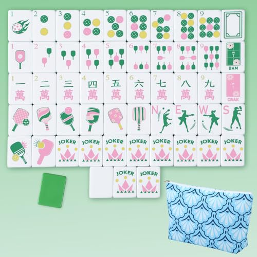 Cuffbow Dinkball-Themed Engraved American Mahjong Tile Set 160 Quality White Tiles (1.2 Inch, Tiles Only) Mini American Mahjong Game Set for Ideal Gifts, No Additional Accessories(Green) - color: Green, style: Dinkball