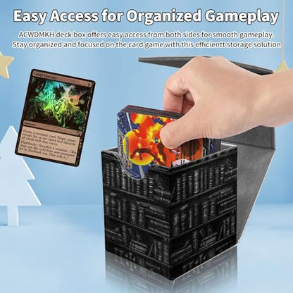 Card Deck Box for MTG Commander,Collectible Trading Storage Box Fits 120+ Single Sleeved Cards Magnetic Case PU Leather for Magic Commander TCG CCG MTG,Art Black Bookshelf - color: Art Black Bookshelf