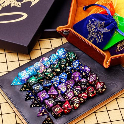 DND Dice Set 42 Pcs Polyhedral Dungeons and Dragons Rolling Dice for D&D RPG MTG Table Games Dice Bulk with Colorful Drawstring Bags and Dice Tray (Star-Tray) - color: Star-tray