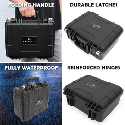 CASEMATIX 13" Waterproof Hard Case with Customizable Foam for Portable Electronics, Tools and Accessories - Hard Shell Plastic Case with Pre-Diced Travel Case Foam Interior - size: 13"
