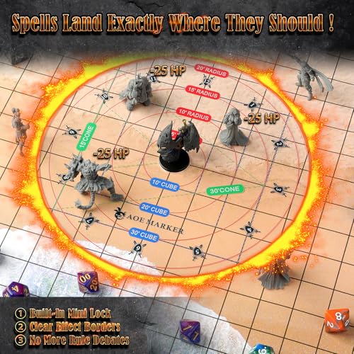 D&D 5e Damage Template with 1" Center Hole - 30' Cube/Cone Acrylic AOE Measurer, RPG Alignment Tool for Precise Spell Casting, Tabletop Gaming Accessories & DM Gifts, Tools for Dungeons and Dragons - style: ALL IN ONE