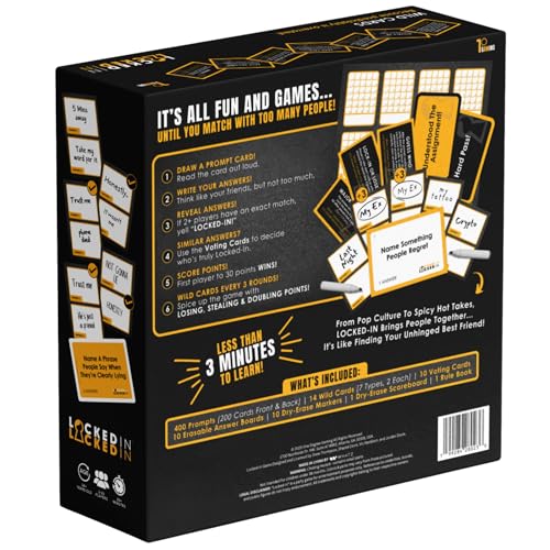 Locked-in Party Card Game – 400 Prompt Cards – Fun Game for Game Night, Parties & Icebreakers - Adults, Teens & Families – 2-10 Players