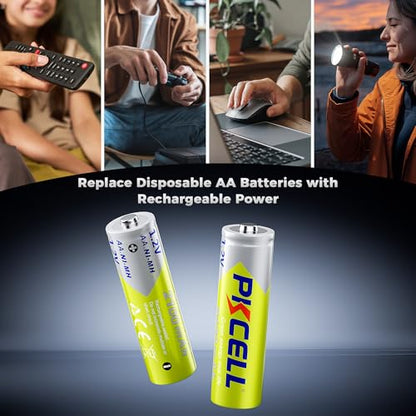 PKCELL Rechargeable AA Batteries 16-Pack, 2100mAh 1.2V NiMH AA Rechargeable Batteries, 1200+ Charging Cycles,Low Self Discharge for Solar Light,Game Controllers, Flashlights