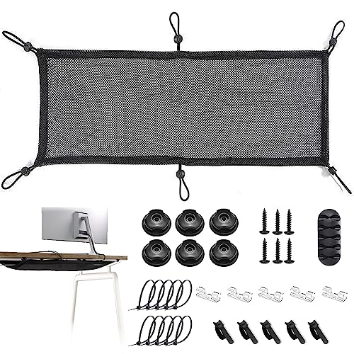 Cable Management Mesh Under Desk Kit, Privacy Net, 36PCS Table Flexible Wire Organizer, Extra Large Capacity Kit Desk, 27 x 10 Inches - size: 6 holes