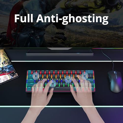 Portable 60% Mechanical Gaming Keyboard Green/Black, Rainbow Backlit Wired Key Board with Red Switch, Compact 61 Keys Mini Office Keyboards for Laptop PC (61 Soundwave B/Red Switch) - color: 61 Soundwave B/Red Switch