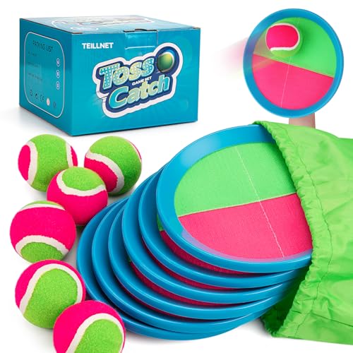 TEILLNET Toss and Catch Ball Set Upgraded - Beach Toys Outdoor Games Baseball Games - Sturdy & Water-Resistant for Pool Yard - Classic Gift for Toddlers Kids Boys Girls 3 4 5 6 7 8 9 10 11 12+ Years - color: Pink, size: 6 Paddles 6 Balls