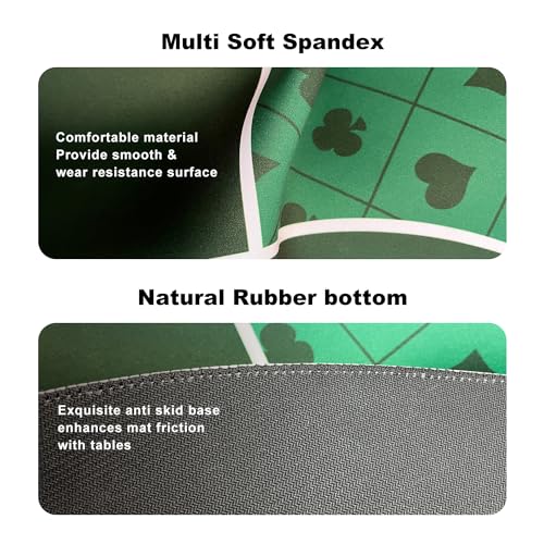 94 x 47 Inch Poker Mat with Stronger Sewn Edges, 10 Players Texas Hold'em Poker Rubber Mat Poker Topper for Tables, Folding Portable Poker Table Top Layout w/Carrying Bag for Poker Games, Blackjack - color: 94x 47 Inch Green