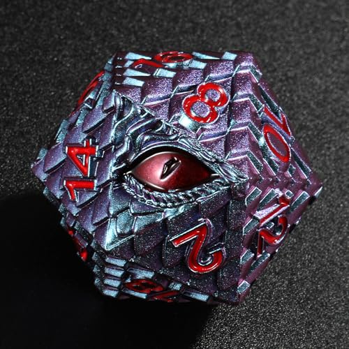 33mm Dragon Scale Dice,Dragon Eye Metal Dice with Gift Metal Box for TTRPG Tabletop Gaming,Dungeon Masters,RPG Adventures(Blue Purple & Red Eye)