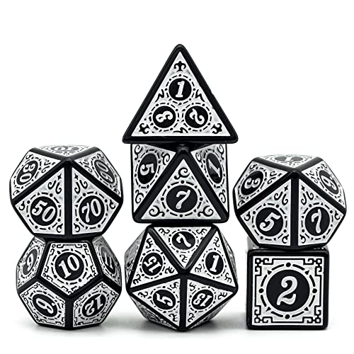 DND Dice Set -D&D Polyhedral Dice (7 Pcs) with Gift Leather Dice Bag for Dungeons and Dragons Role Playing Dice Games RPGs (Dice-White with Black Edge) - color: Dice-white With Black Edge