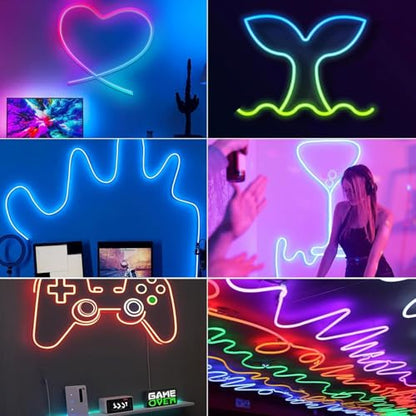 RGBIC Neon Rope Lights, Smart LED Neon Rope Lights with Remote APP Control，Music Sync, Custom DIY Neon Strip Lights for Gaming Room and Wall Decor, Secure Mounting Clips, 32.8ft - size: 32.8FT