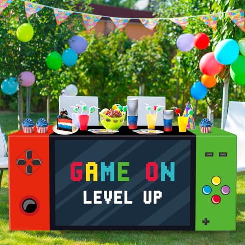 6Ft Video Game Tablecloth Birthday Party Decoration Game Controller Theme Table Cover Washable Fabric Polyester Gaming Table Covers Protector for Gamer Player Birthday Parties Favors Supplies