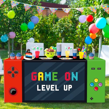 6Ft Video Game Tablecloth Birthday Party Decoration Game Controller Theme Table Cover Washable Fabric Polyester Gaming Table Covers Protector for Gamer Player Birthday Parties Favors Supplies