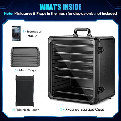 ONULISS Miniature Storage Case Miniatures Transport Case Aluminum Alloy Frame with Side Mesh Pouch 6 Trays (X-Large Size) - size: X-Large