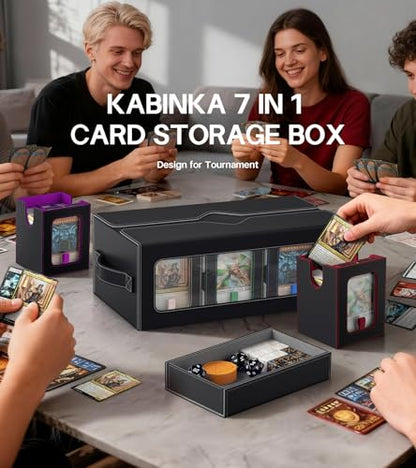 Kabinka MTG Commander Deck Box, 6-Deck Modular Card Case with Dice Tray - Holds 600+ Double-Sleeved Cards, 35PT Magnetic Holders & 100 PCS Card Sleeves for TCG/EDH (Multicolor) - color: Multicolor