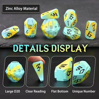 FONVGOGO Metal DND Dice Set, Dungeons and Dragons Dice Set D and D with Cardboard Box for Role Playing Games RPG TTRPG Gifts (Blue Yellow) - color: S Blue Yellow