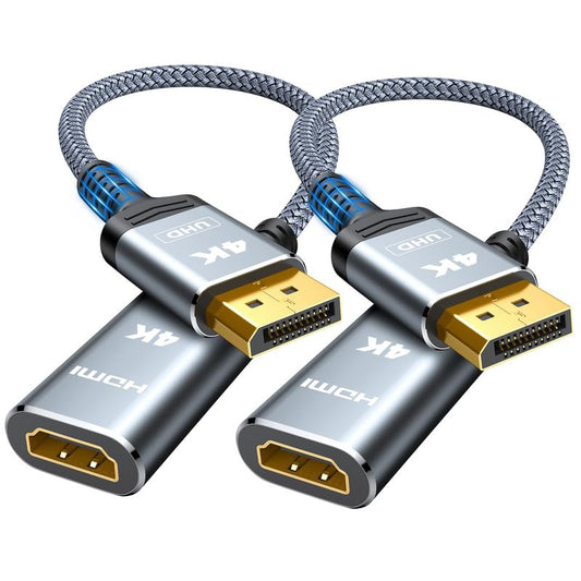 Highwings 4K DisplayPort to HDMI Adapter 2 Pack, Uni-Directional DP to HDMI | Uni-Directional DP 1.2 Computer to HDMI 2.0 Screen, Display Port to HDMI Adapter Male to Female for Dell HP AMD, Passive - color: Grey, style: 4K 30Hz-2 Pack