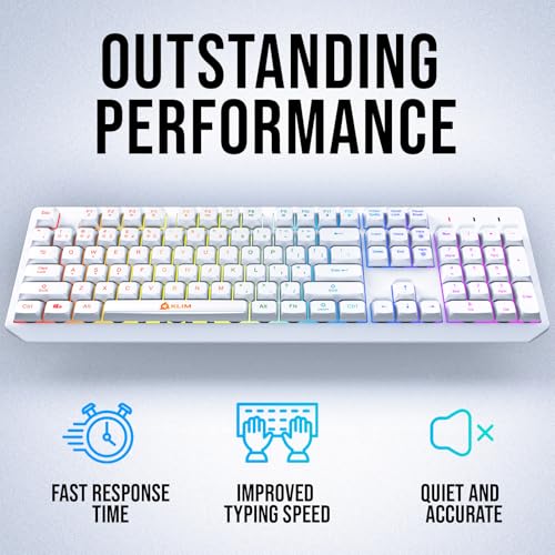 KLIM Chroma White Wireless Keyboard – RGB Backlit, Rechargeable Battery, Wireless Keyboard with Water-Resistant Durable Design, Compatible with PC, Mac, PS4, PS5 - color: White