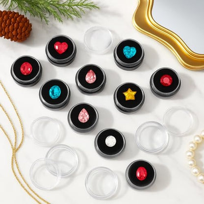 16Pcs Small Clear Bead Storage Organizer Containers with Black Sponge | Plastic Gemstone Display Box, Round Gemstone Holder Case with Screw Top Lids for, Gems, Beads, Small Items - color: Transparent Box, Black Sponge Pad