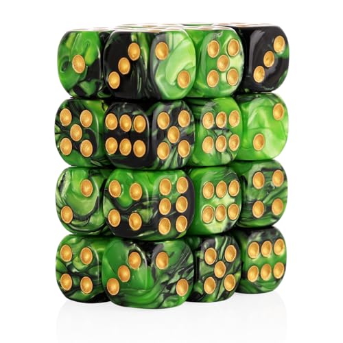 24 of Pack 16MM 6 Sided Dice Set,Two Colours D6 Game Dice Set, 6 Sided Standard Dices for Yahtzee, Bunco or Teaching Math,with Portable Dice Pouch(Green and Black) - color: 16mm Green-black