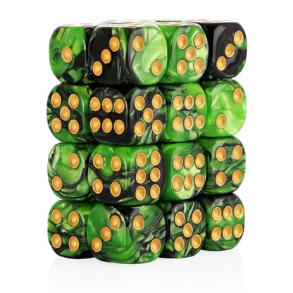 24 of Pack 16MM 6 Sided Dice Set,Two Colours D6 Game Dice Set, 6 Sided Standard Dices for Yahtzee, Bunco or Teaching Math,with Portable Dice Pouch(Green and Black) - color: 16mm Green-black