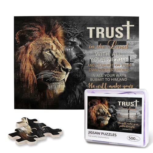 Christian Puzzles for Adults 500 Pieces Jesus and Lion Puzzle Religious Inspirational Bible Jigsaw Puzzles for Living Room Wall Painting Bible Faith Catholic Cross Puzzle - color: Jesus Lion, size: 500PCS
