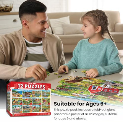 MasterPieces – Jigsaw Puzzle 12-Pack Bundle Set, Fun for Adults and Family, Folk Art Collection, (4) Round 100 Piece, (4) 300 Piece, (4) 500 Pieces - style: Folk Art