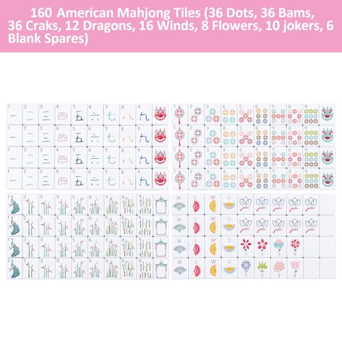 160 Pink Engraved American Mahjong Tiles Set with Carrying Bag and Accessories, 1.2’’ Mahjong Tile Set - color: 1-pink