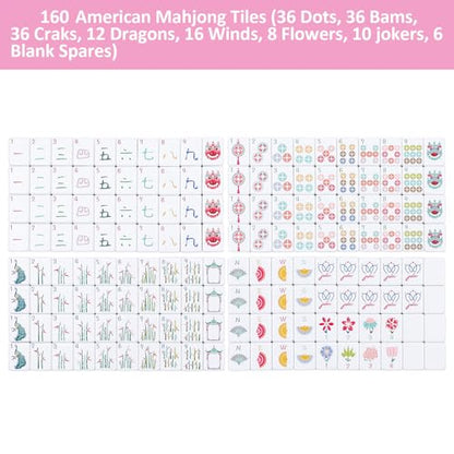 160 Pink Engraved American Mahjong Tiles Set with Carrying Bag and Accessories, 1.2’’ Mahjong Tile Set - color: 1-pink