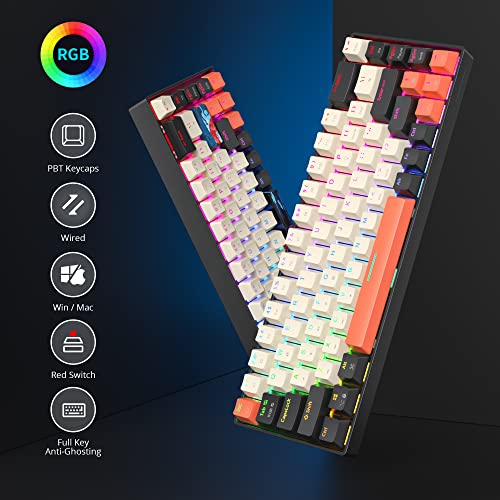 Fogruaden RGB Wired 60% Percent Keyboard Mechanical, 68 Keys Gaming Keyboard 60 Percent with Red Switch, Small Compact Mechanical Keyboard for Win/Mac Laptop PC Gamer (Carbon/68) - color: Red Switch/68Carbon
