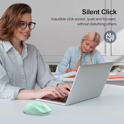 TECKNET Wireless Mouse, BT 5.0/2.4G, Silent 4800 DPI 6 Buttons, Green | Bluetooth 5.0/3.0 & USB A, 2-Device Easy Switch, Wide OS Compatible, 6-DPI, Ergonomic for S/M Hands, Extended Battery - color: Green