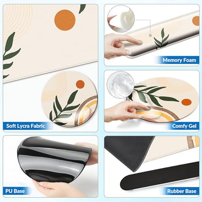 Desk Mat Set Keyboard and Mouse Pad with Wrist Rest Support | Ergonomic,Pain Relief, 4-in-1 Large Big Mousepad Computer Mats,Desk Pad Matt Mats for Desktop Home & Office - color: N_Bobo Leaves
