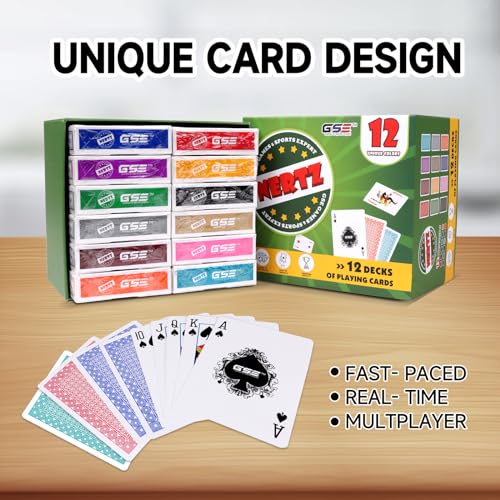 GSE 12-Deck Nertz Card Game, Standard Playing Cards Bulk, 12 Unique Colors | Multiplayer Solitaire Cards Compatible with Poker, Blackjack, Rummy, Go Fish, Bridge, For Family Game Night, 3.5 x 2.5 Inches - style: 12-Deck