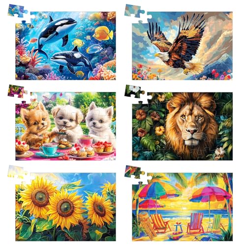 6 Pack 36 Large Piece Puzzles for Seniors, Dementia Alzheimer's Products Activities for Elderly Adults,Alzheimer’s Puzzle Memory Cognitive Games Easy Jigsaw Puzzle Gifts with 6 Storage Bags - style: 36 Large Pieces