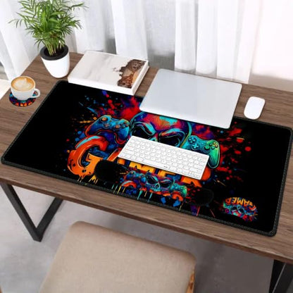 AIMSA Large Gaming Mouse Pad Set, Keyboard Wrist Rest Support + Extended Mouse Pad + Mouse Wrist Cushion + Coaster, Skull Gamer Ergonomic Memory Foam Multifunctional Desk Mat 35x15.7inch - color: Skull Gamer